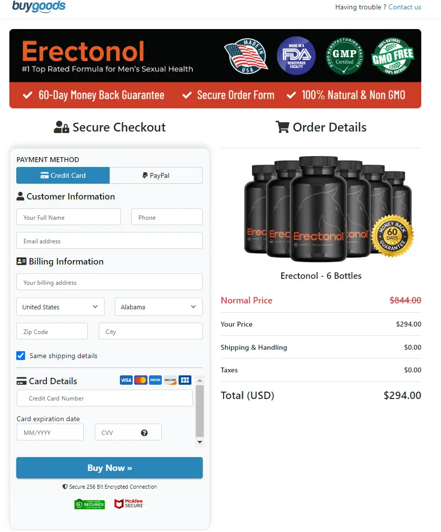 Erectonol Official Website Order Page